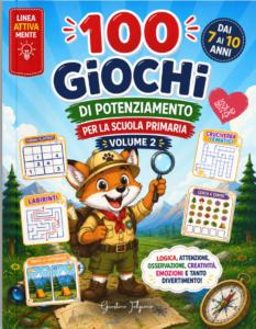 100 giochi di potenziamento cognitivo Copertina 100 giochi di potenziamento cognitivo scuola primaria Volume 2 - quaderno operativo con Kiko la volpe per bambini 7-10 anni