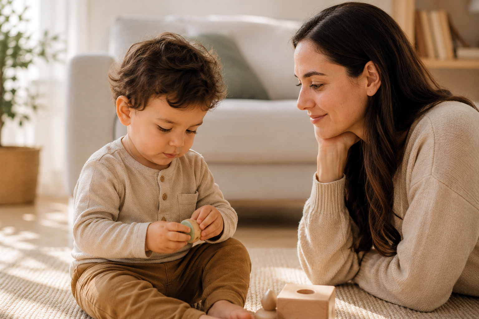 Mio figlio non guarda negli occhi: genitore al livello del bambino in attesa di contatto spontaneo
