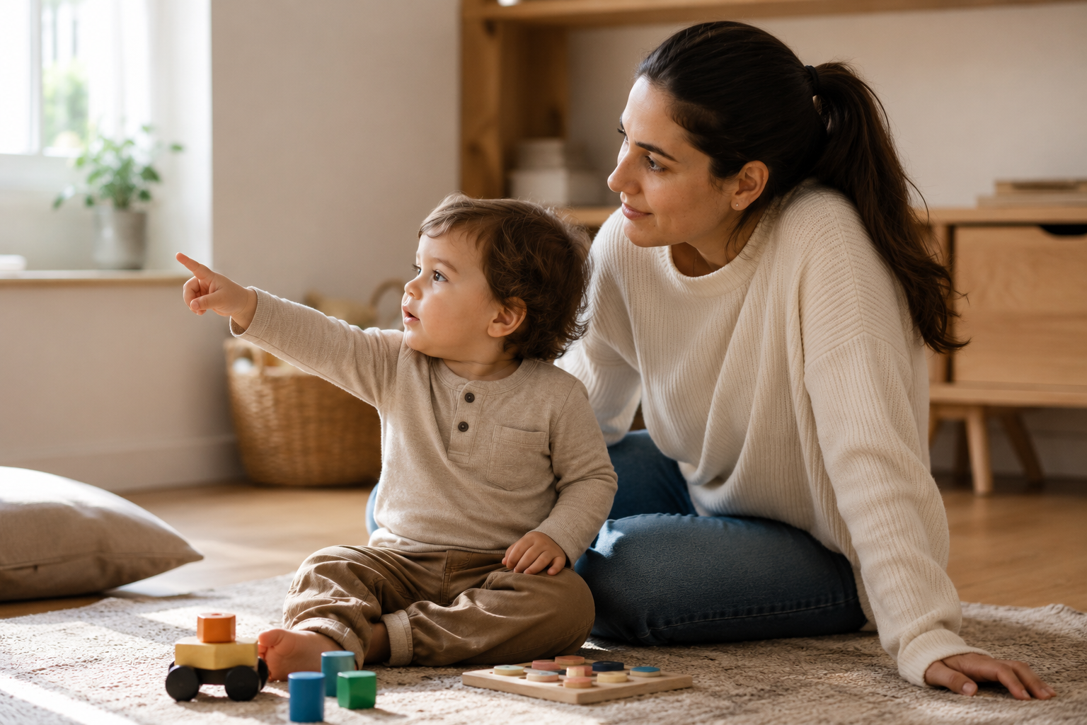 Genitore che segue il punto di interesse del bambino invece di richiedere il contatto visivo diretto