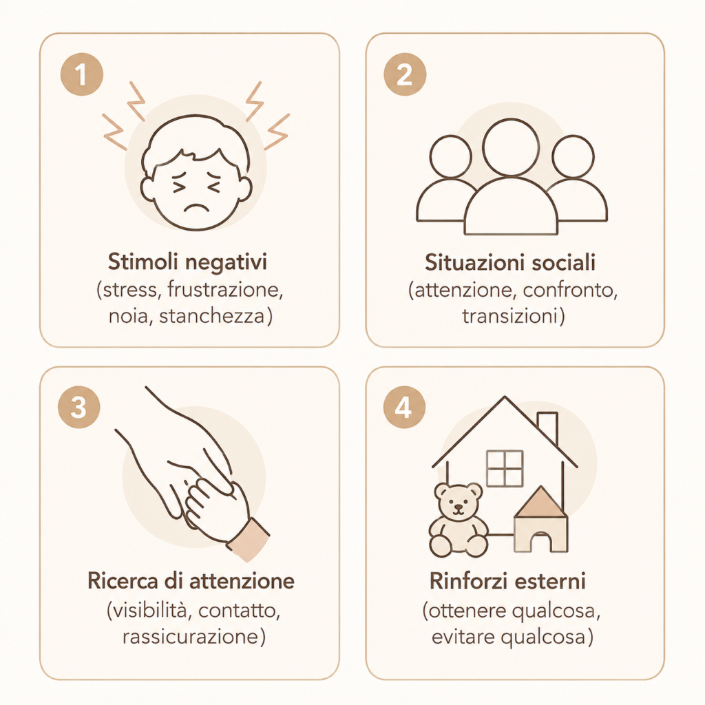 Mio figlio non vuole andare a scuola, schema delle quattro funzioni del rifiuto scolastico secondo la letteratura scientifica