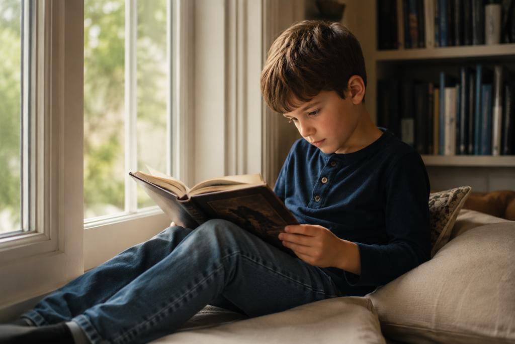 plusdotazione-bambini-lettura-assorta_ Plusdotazione nei bambini: bambino assorto nella lettura